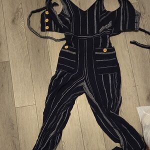 Indigo Rein Black and White Striped Jumpsuit